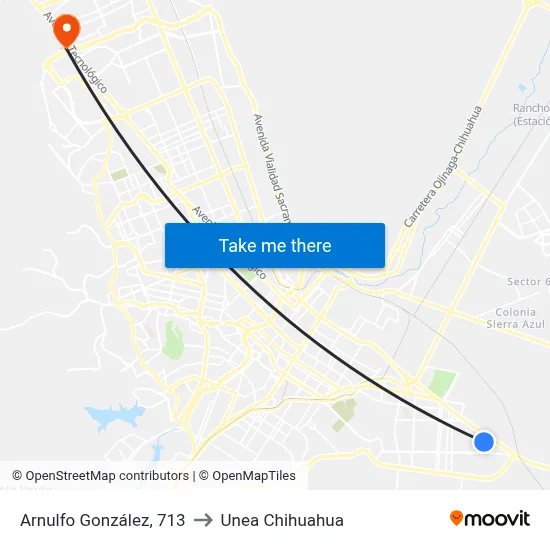 Arnulfo González, 713 to Unea Chihuahua map