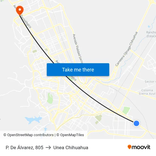 P. De Álvarez, 805 to Unea Chihuahua map