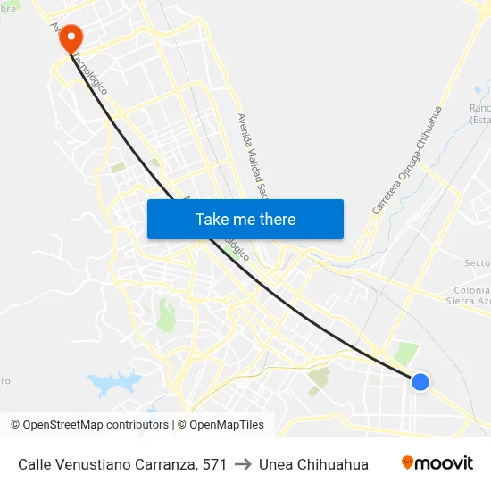 Calle Venustiano Carranza, 571 to Unea Chihuahua map