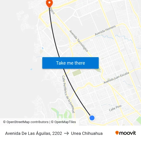 Avenida De Las Águilas, 2202 to Unea Chihuahua map