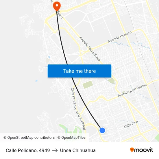 Calle Pelícano, 4949 to Unea Chihuahua map