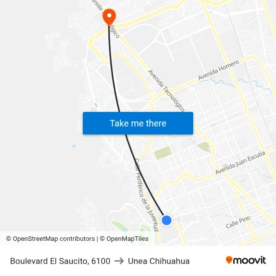 Boulevard El Saucito, 6100 to Unea Chihuahua map