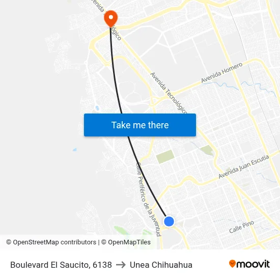 Boulevard El Saucito, 6138 to Unea Chihuahua map