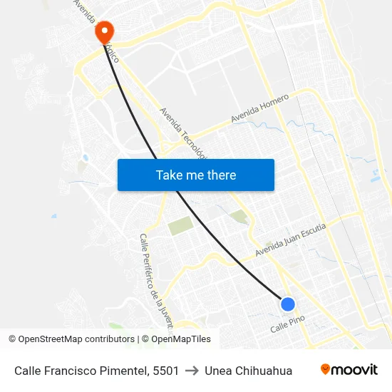 Calle Francisco Pimentel, 5501 to Unea Chihuahua map