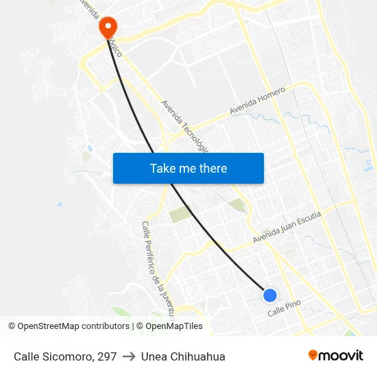 Calle Sicomoro, 297 to Unea Chihuahua map