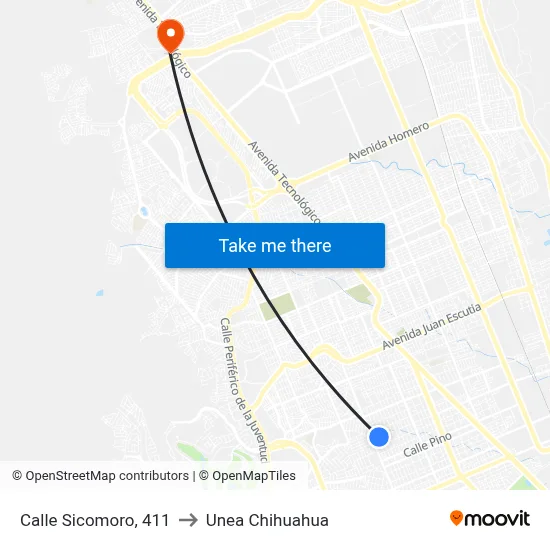 Calle Sicomoro, 411 to Unea Chihuahua map