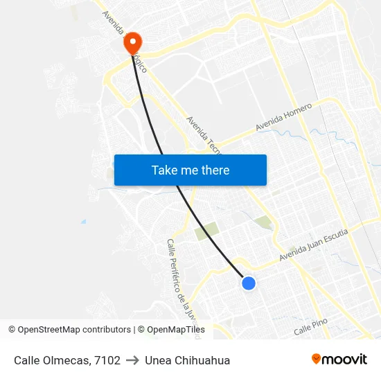 Calle Olmecas, 7102 to Unea Chihuahua map