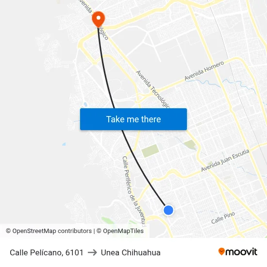 Calle Pelícano, 6101 to Unea Chihuahua map