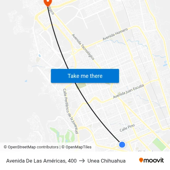 Avenida De Las Américas, 400 to Unea Chihuahua map