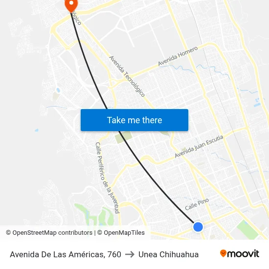 Avenida De Las Américas, 760 to Unea Chihuahua map