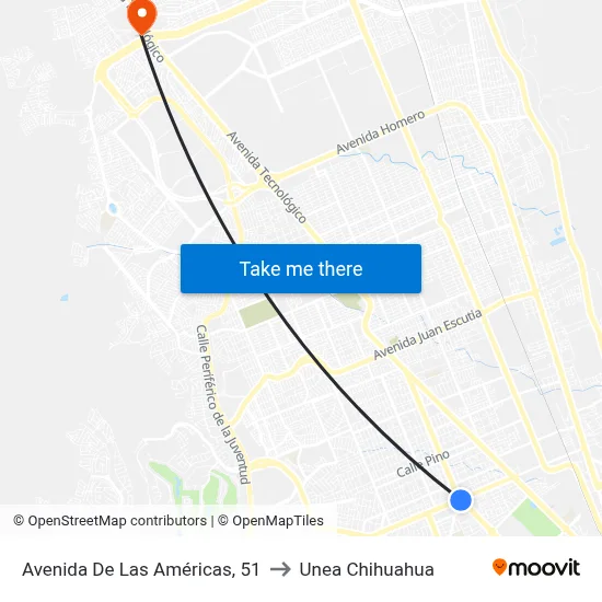 Avenida De Las Américas, 51 to Unea Chihuahua map