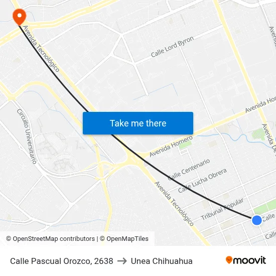 Calle Pascual Orozco, 2638 to Unea Chihuahua map