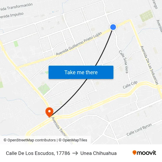 Calle De Los Escudos, 17786 to Unea Chihuahua map
