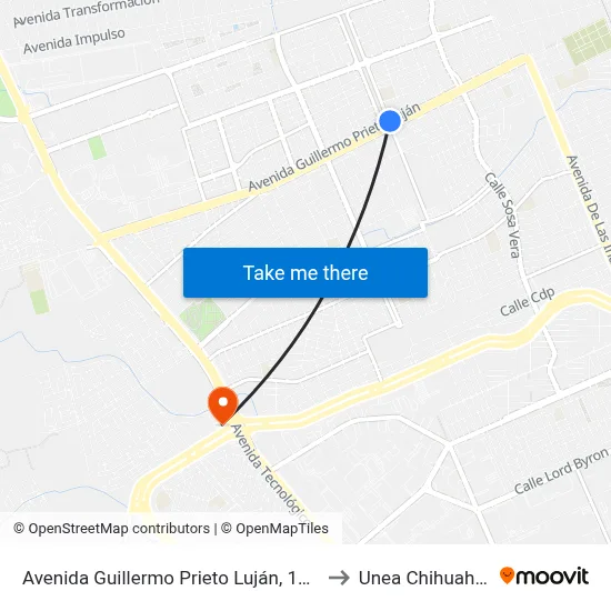 Avenida Guillermo Prieto Luján, 1500 to Unea Chihuahua map