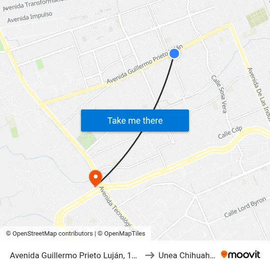 Avenida Guillermo Prieto Luján, 1500 to Unea Chihuahua map
