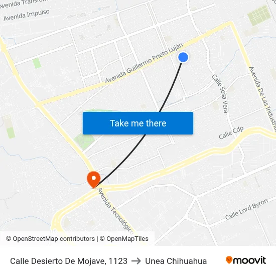 Calle Desierto De Mojave, 1123 to Unea Chihuahua map