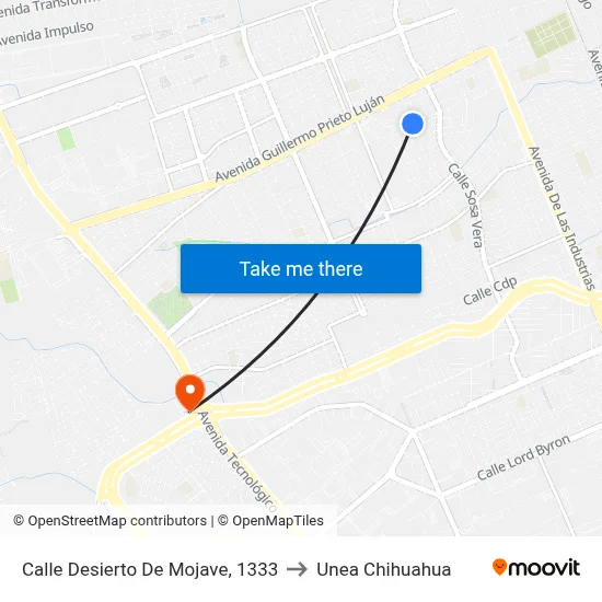 Calle Desierto De Mojave, 1333 to Unea Chihuahua map