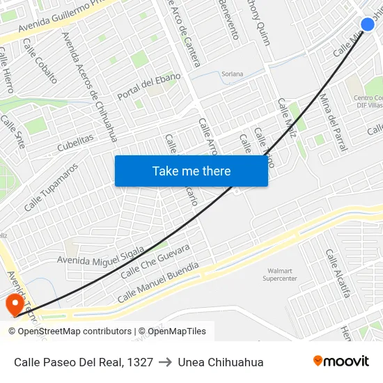 Calle Paseo Del Real, 1327 to Unea Chihuahua map