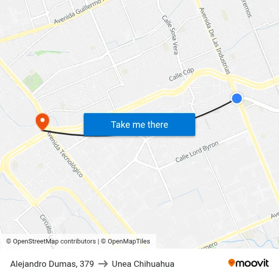 Alejandro Dumas, 379 to Unea Chihuahua map