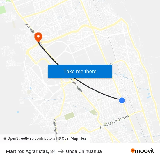 Mártires Agraristas, 84 to Unea Chihuahua map