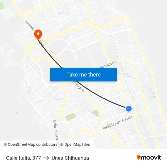 Calle Italia, 377 to Unea Chihuahua map