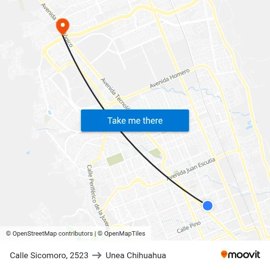 Calle Sicomoro, 2523 to Unea Chihuahua map
