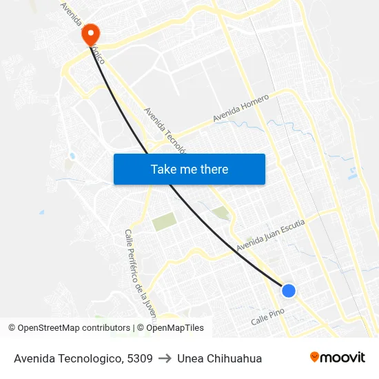 Avenida Tecnologico, 5309 to Unea Chihuahua map