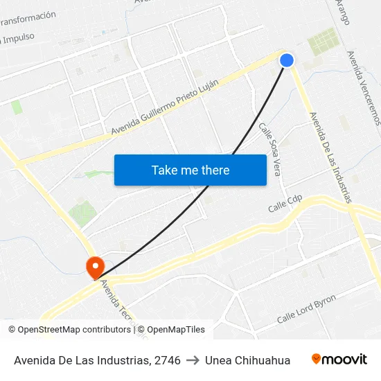 Avenida De Las Industrias, 2746 to Unea Chihuahua map