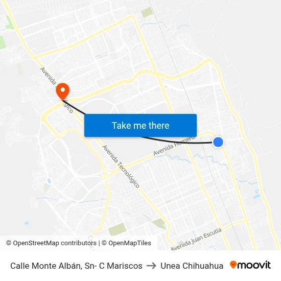 Calle Monte Albán, Sn- C Mariscos to Unea Chihuahua map