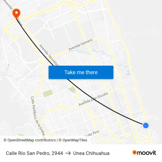 Calle Río San Pedro, 2944 to Unea Chihuahua map
