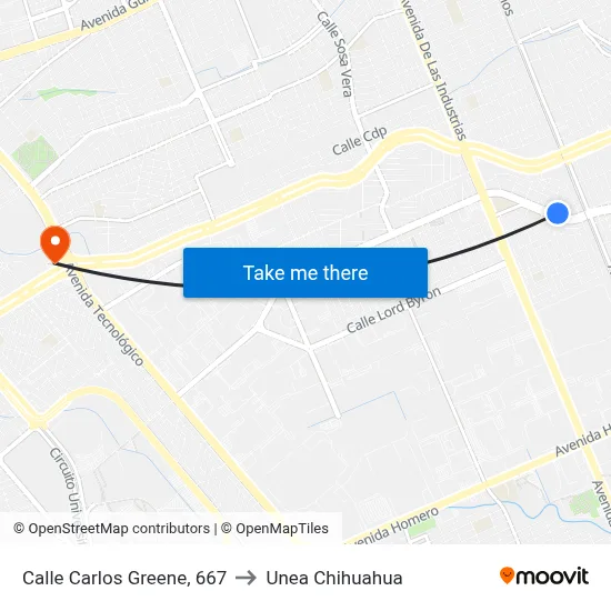 Calle Carlos Greene, 667 to Unea Chihuahua map