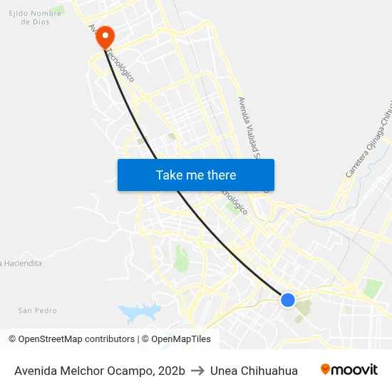 Avenida Melchor Ocampo, 202b to Unea Chihuahua map