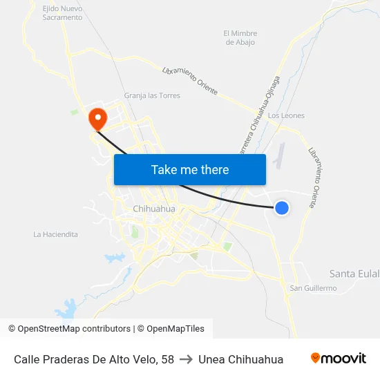 Calle Praderas De Alto Velo, 58 to Unea Chihuahua map