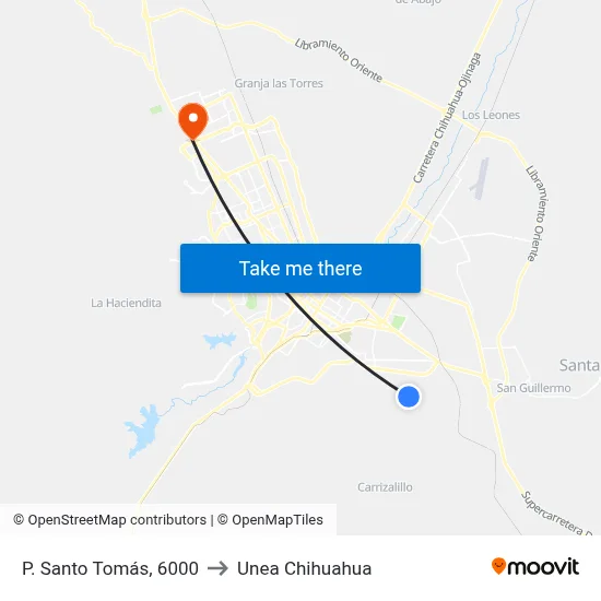 P. Santo Tomás, 6000 to Unea Chihuahua map