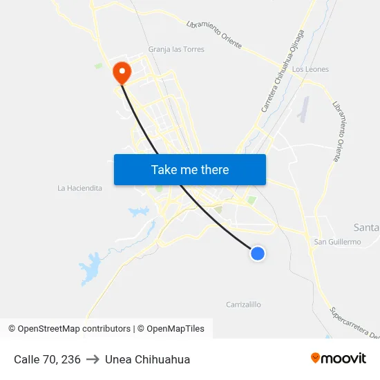 Calle 70, 236 to Unea Chihuahua map