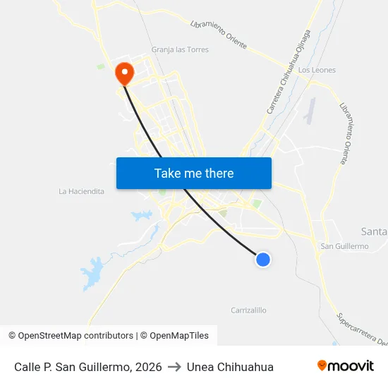 Calle P. San Guillermo, 2026 to Unea Chihuahua map
