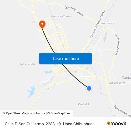 Calle P. San Guillermo, 2288 to Unea Chihuahua map