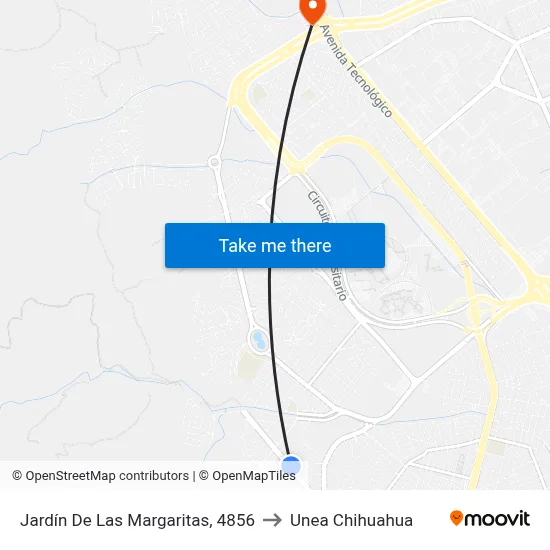 Jardín De Las Margaritas, 4856 to Unea Chihuahua map