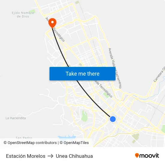 Estación Morelos to Unea Chihuahua map