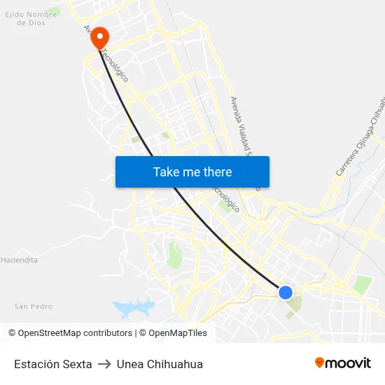 Estación Sexta to Unea Chihuahua map