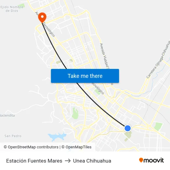 Estación Fuentes Mares to Unea Chihuahua map
