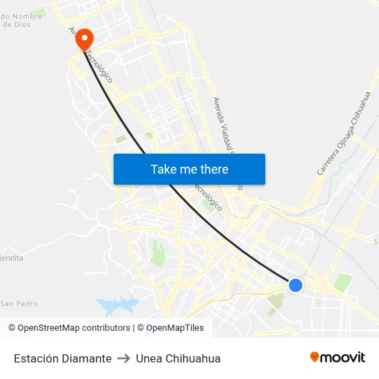 Estación Diamante to Unea Chihuahua map