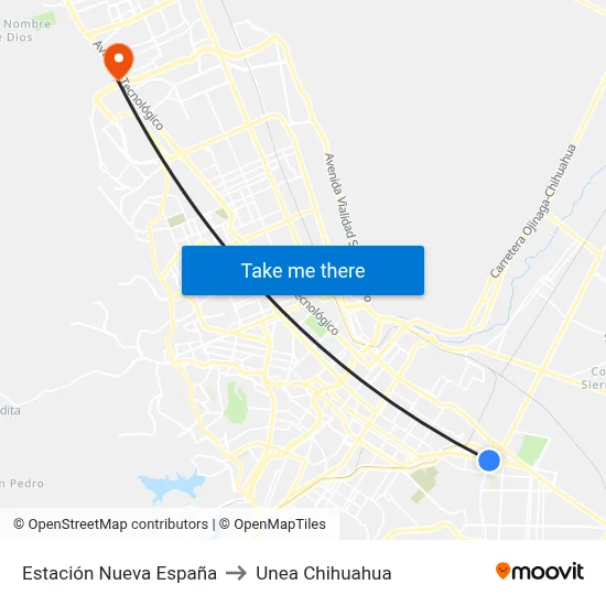 Estación Nueva España to Unea Chihuahua map