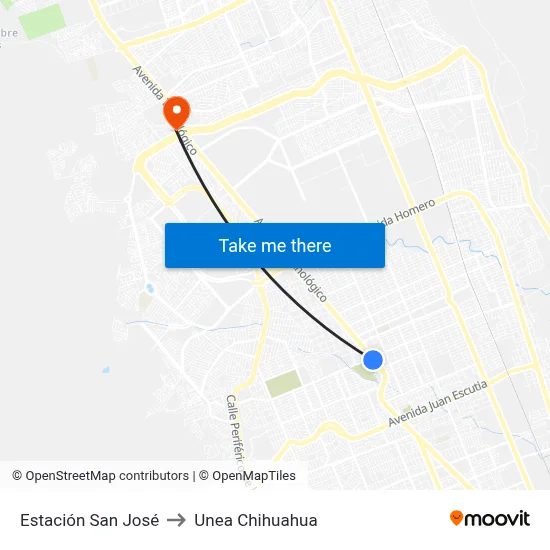 Estación San José to Unea Chihuahua map