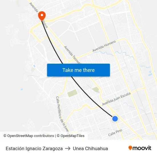 Estación Ignacio Zaragoza to Unea Chihuahua map