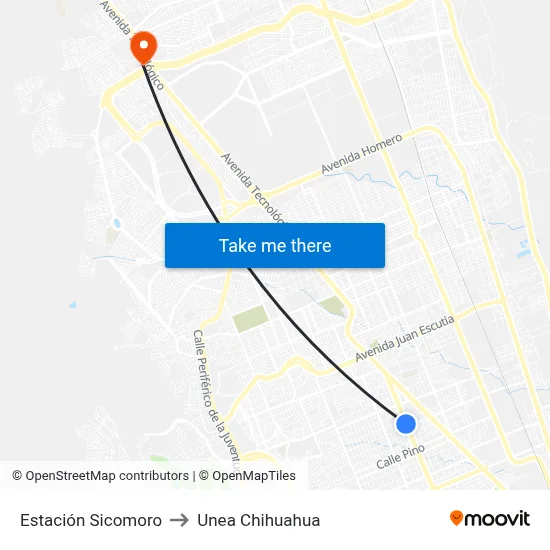 Estación Sicomoro to Unea Chihuahua map