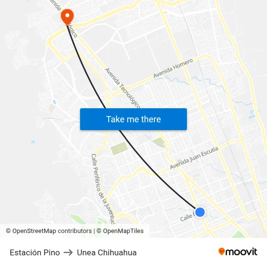 Estación Pino to Unea Chihuahua map
