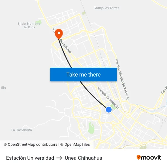 Estación Universidad to Unea Chihuahua map