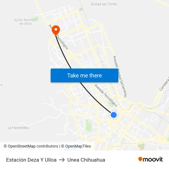 Estación Deza Y Ulloa to Unea Chihuahua map