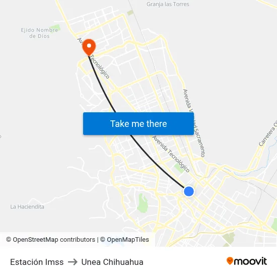 Estación Imss to Unea Chihuahua map